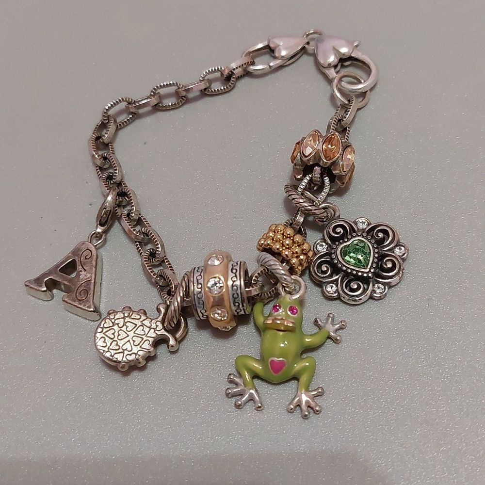 Brighton Silver Plated Multi Charm Chain Bracelet Prince Frog Alpha A Ladybug